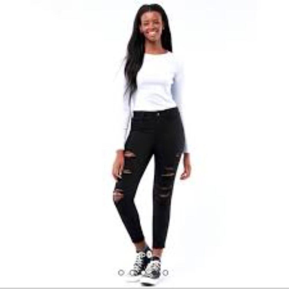 Hollister Black Distressed Jeggings Curvy High Rise Stretch Skinny Jeans W27 L28